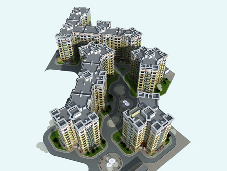 Разработка 3d модели жилого квартала - 